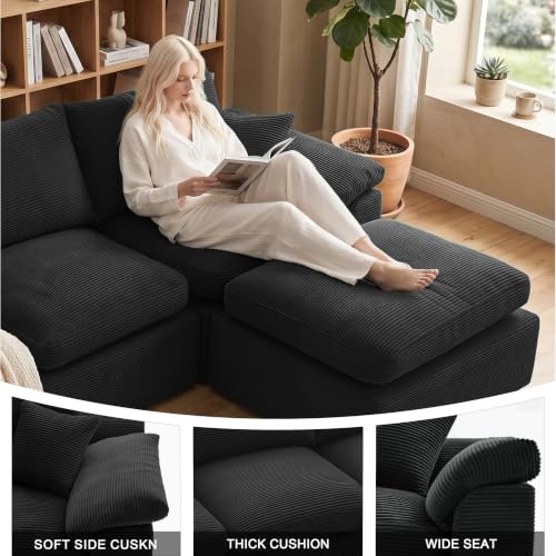 Image of 78 inch Loveseat Sofa, Small Boneless Couch for Living Room, Black