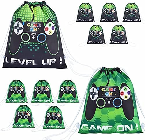 Festa Gioco Sacchettini – 12PCS 25,5 x 30,5cm Articoli per Feste per Videogiochi per Ragazzi Sacchetti per Zaini con Coulisse Avvolgere le Borse Goodie Forniture per Feste per Compleanno Natale Scuola