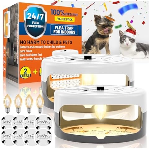 2 Pack Flea Traps for Inside Your Home with 8 Sticky Disc & 4 Bulbs & 2 Electric Wires, Flea Killer Indoor Bed Bug Trap Pest Control, Non Toxic & Harmless, Friendly to Pets & Kids Cover