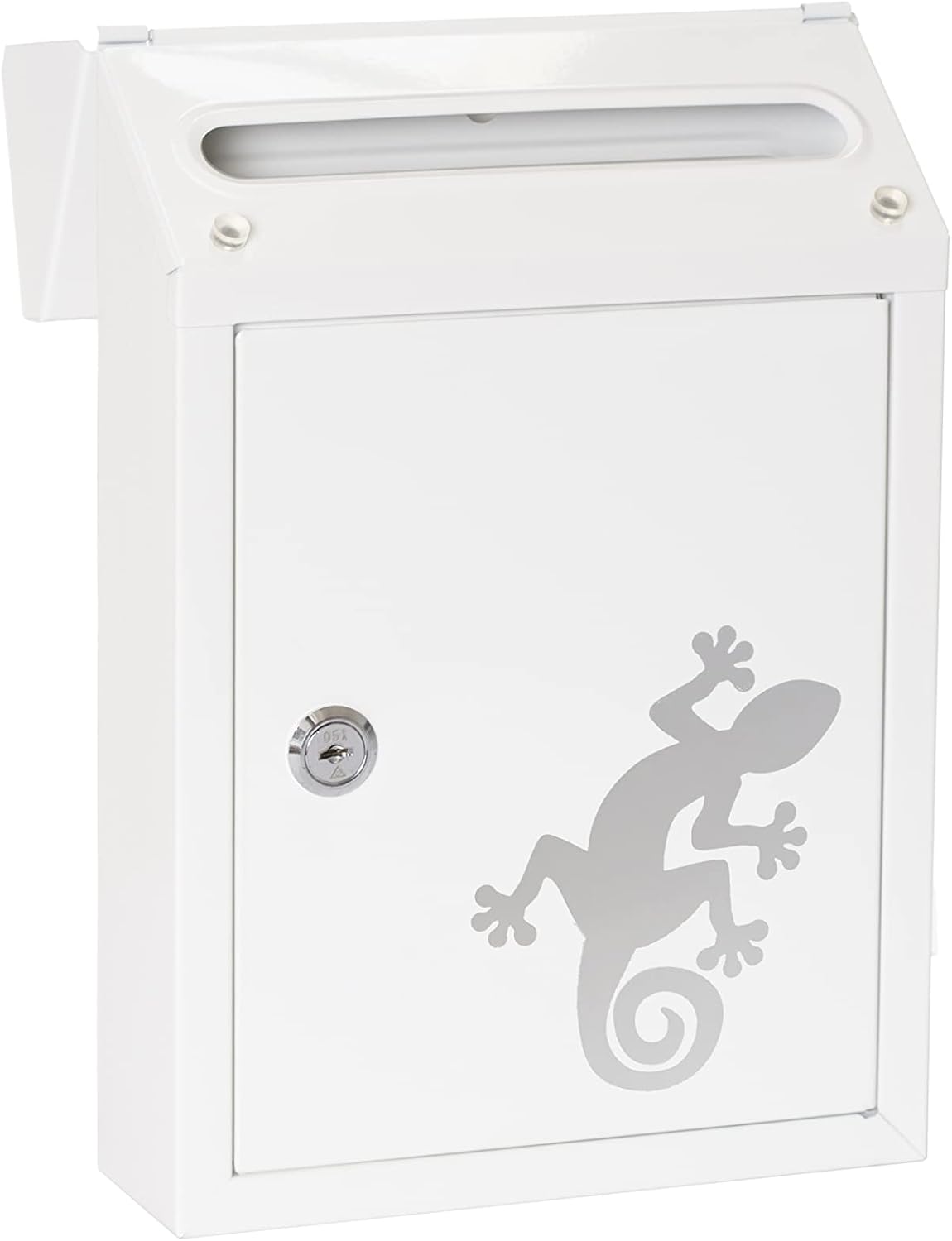 Arregui Smart Graphic E5721-SAL Exterior Steel Size Decorative Screen Printing Small Wall Mailbox | Letter Box with Back Mouth, White with Salamander, Tamaño S (Correo DIN A5) -30 x 21,6 x 8 cm