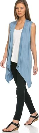 Cardigans for Women Solid Color Sleeveless Asymetric Hem Open Front Drape Long Cardigan Vest -dusty blue X-Large
