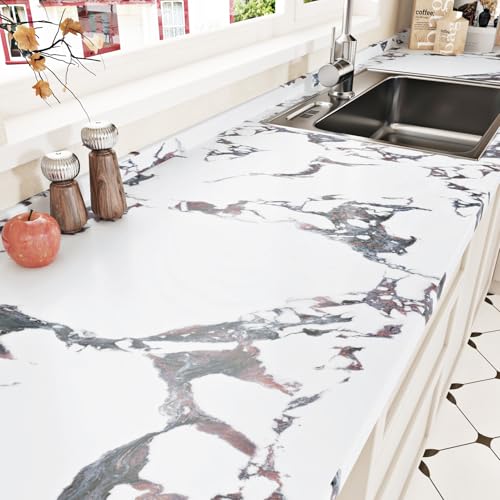 EPPKILY Kata - Papel de contacto de mármol blanco y morado para encimeras, 15.7 x 78.7 pulgadas, papel tapiz autoadhesivo impermeable para armarios, cocina, mesa de baño
