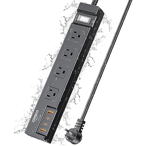 Covozon Outdoor Extension Cord Waterproof, 4 Outlets 6ft IPX6 Outdoor Power Strip Weatherproof with 4 USB Ports Surge Protector for Dorm Room Home Office. Cover
