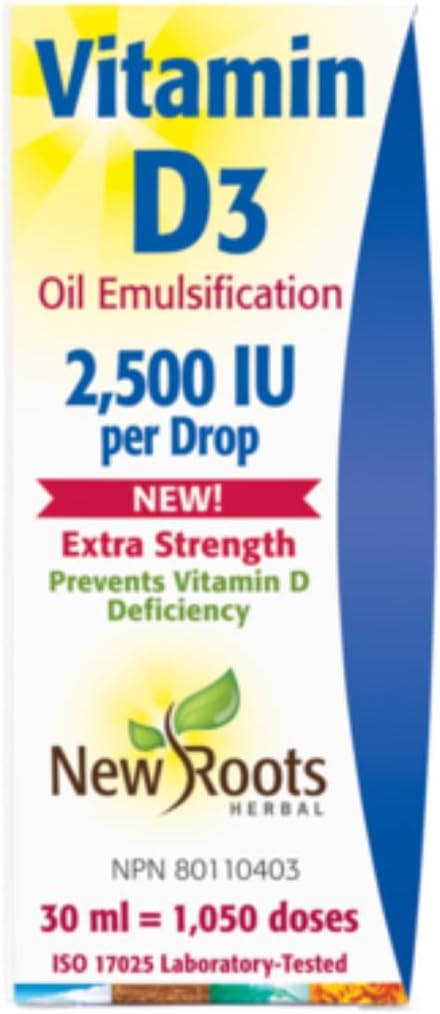 New Roots | Vitamin D 2500 IU Drops for Adults (30 ML), Fast Absorption, Effective Immune System Support Supplement