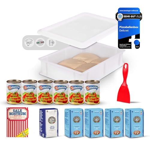 Delicret - Pizza-Set Starter - 6x400g San Marzano Tomaten + Molino Dallagiovanna - 4 kg Pizzamehl Typ 00 La Napoletana 1 kg Semolamehl Pizzaballenbox für Pizzateig mit Leidenschaft Pizzateig-Kit