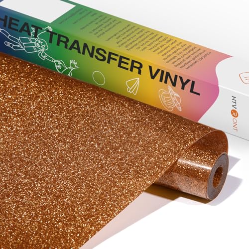 Image of HTVRONT Brown Glitter Heat Transfer Vinyl Rolls - 10 inch x 8ft Bronze Iron-On Vinyl for T-Shirts, Glitter HTV Vinyl for All Cutter Machine - Easy to Cut & Weed for Heat Vinyl Design