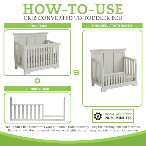 Image of Toddler Bed Safety Guard Rail for Oxford Baby, Soho, Ozlo & Avalon Baby Convertible Cribs - Solid Wood Rail for Toddler Bed Conversion - Safety Rails for Children (Antique Silver, Option 1)