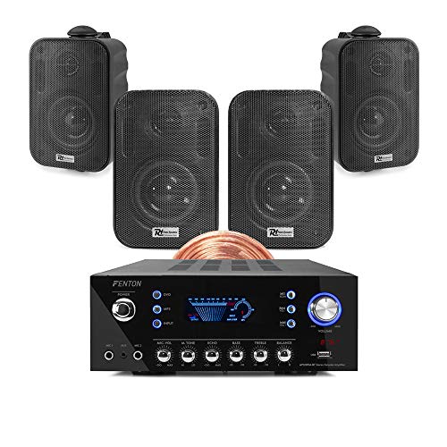 Power Dynamics 4x PD BGO30 3-Inch Black Wall Speakers with Bluetooth Amplifier - Wall Mount Audio System for Home, Compact Wall Speakers System, Wall Speakers Systems, Wall Speakers for Home Usage