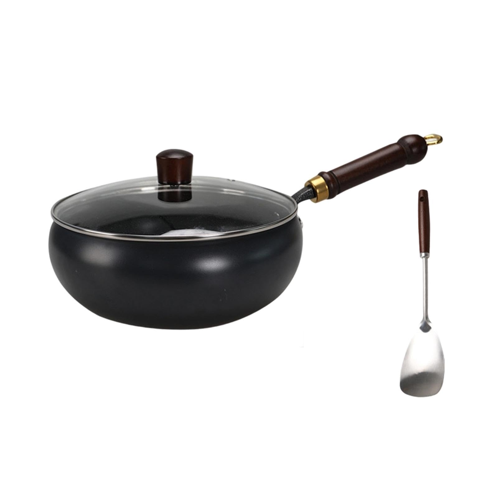 Wok Antiaderente per Cucinare, Manico Ergonomico, Adatto per Cucinare Cottura, con Coperchio, Padella Ideale per.., Copertura in vetro da 28 cm