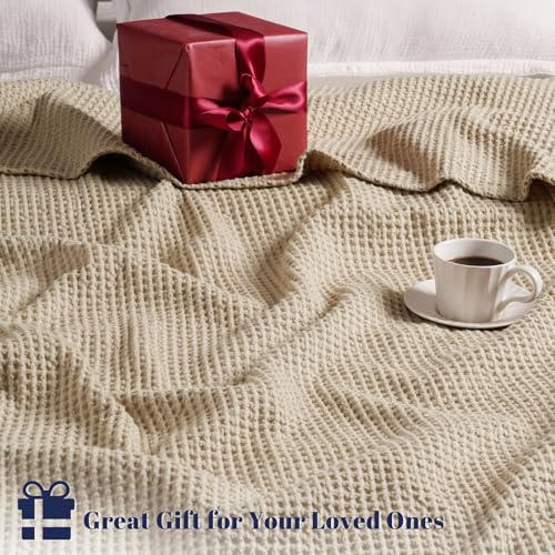Image of PHF 100% Cotton Waffle Blanket Lightweight Breathable, King, Simply Taupe | Pre-washed Soft Cozy Summer Throw for Hot Sleepers, Textured Decorative Layer for Bed Couch Sofa Guest Room, Giftable