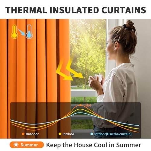 MIULEE Orange Blackout Curtains for Living Room 2 Panel Set, Premium Eyelet Curtains for Bedroom, Thermal Insulated Window Curtain Drapes, Black Out Curtain 88 Drop, Each Panel 55 x 88 Inches - Cosy Home Interiors MIULEE Orange Blackout Curtains for Living Room 2 Panel Set, Premium Eyelet Curtains for Bedroom, Thermal Insulated Window Curtain Drapes, Black Out Curtain 88 Drop, Each Panel 55 x 88 Inches - Image 4