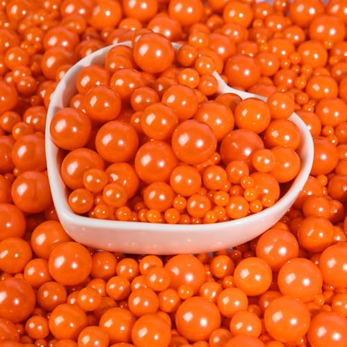 Image of Edible Orange Pearls Sprinkles,130g,Edible Pearl Sugar Sprinkles,Mix Size,Baking Cake Decorations,Pastel Decorating,Cupcake Toppers,Cookie Decorating Donuts Ice Cream Toppings,Wedding Party Supplies