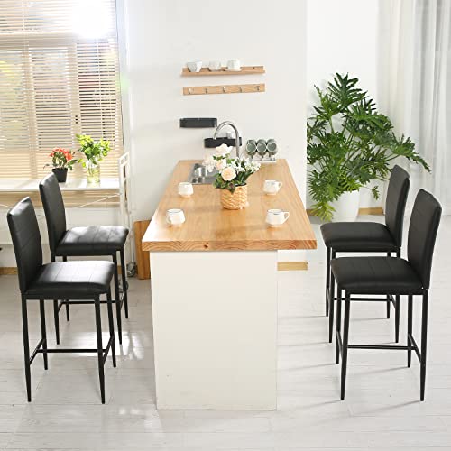 Counter Height Stools Set Of 4 - Modern Pu Leather Bar Stools Barstools For Kitchen Island - High Dining Room Chairs With Back, Counter Stools For Home Pub Bar Chairs (Black) #TOP6