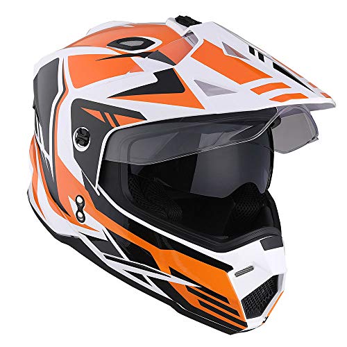 1Storm Dual Sport Motorcycle Motocross Off Road Full Face Helmet Dual Visor Storm Force Orange, Size Medium #TOP7