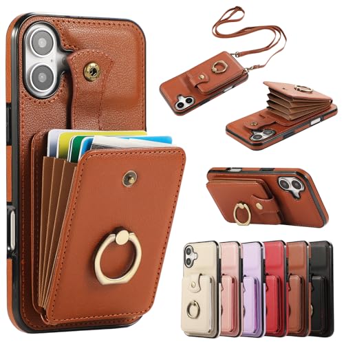 Étui portefeuille iPhone 16 Plus marron idéal pour voyager léger les mains libres