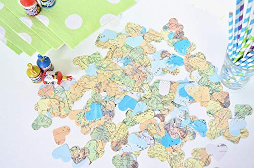Vintage World Atlas/Map Heart Confetti - 275+ Ct. Party Decoration. 1.5" Wide. #TOP3