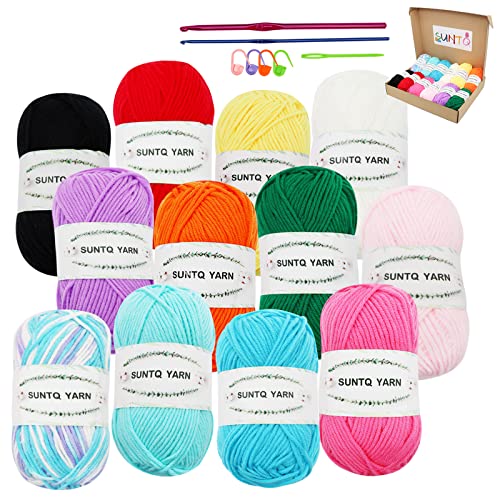 SUNTQ Kit de hilo con 12 colores para manualidades de ganchillo y tejer artesanías, 12 x 50 g Cover