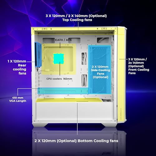 Image of Zebronics Premium Gaming Case, Mid-Tower, EATX, ATX, Upto 360mm AIO Support, 4 Infinity Mirror ARGB Fans, Tempered Glass, Type-C, USB 3.0, 2X USB, Magnetic Dust Filter (Nebula-G, White)