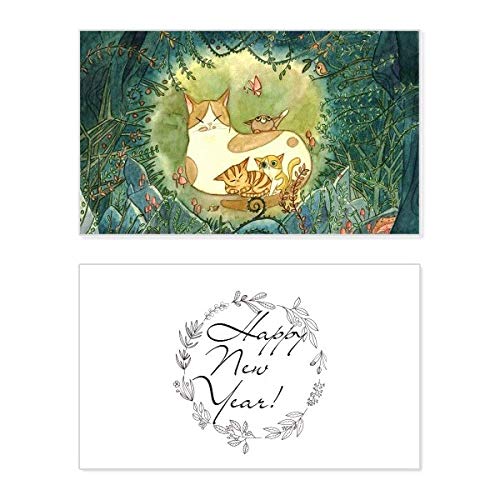 Tarjeta de año nuevo con gatos de fantasía pintados para amantes del arte