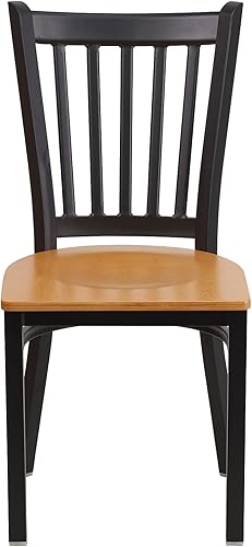 Miniatura 7 de Flash Furniture Paquete de 2 sillas de restaurante de metal con respaldo vertical negro de la serie HERCULES - Asiento de madera natural