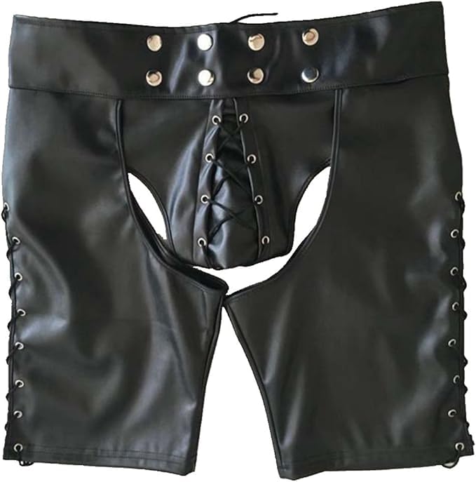 Men's Leather Chaps Shorts Gay Chaps Leather Shorts ClubWear Chaps Shorts with Side Laced Chaps 5