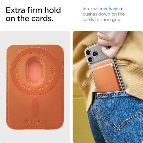 Image of Spigen for MagSafe Wallet, Holds 3 Cards, MagFit Compatible with iPhone 17 /16 /15 /14 /13 /12 Models, Pixel 10 Series, MagSafe-Cases, Pixelsnap and More, Card Holder - PU Metalic Orange (3-Cards)