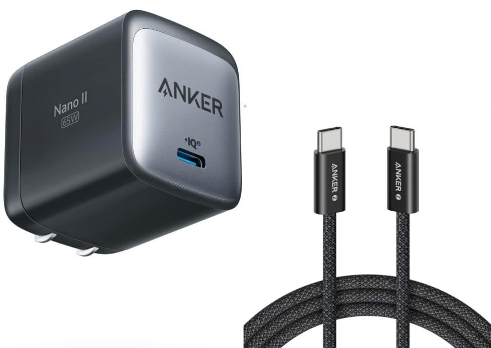 AnkerZolo USB C to USB C Cable, Braided and Dirt-Free Type C Fast Charging Cable&Anker USB C Charger, 715 Charger (Nano II 65W)