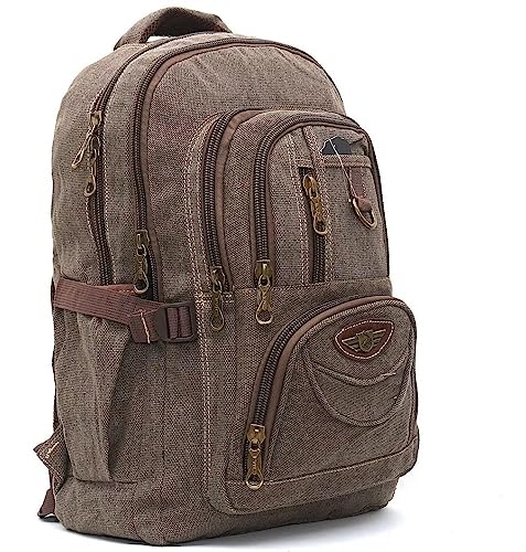 Mochila de Lona Escolar Viagem Notebook Resistente Unissexo (M82, Marrom)