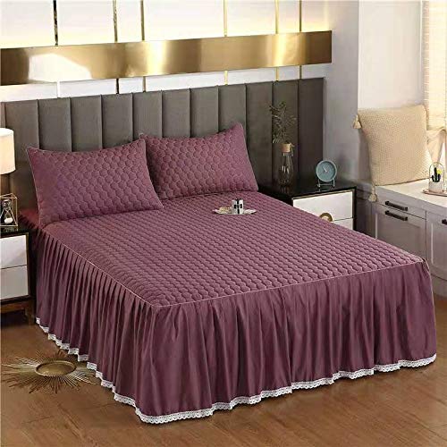 IBOWZ Elasticated Bed Skirt Ruffled 3-Piece Set Fitted Bed Skirt Bedspread Coverlet Bed Sheet 120/150/180/200cm Dustproof Ruffle Individual/Double Bed Princess Sheets Ruffled Cotton Non Slip