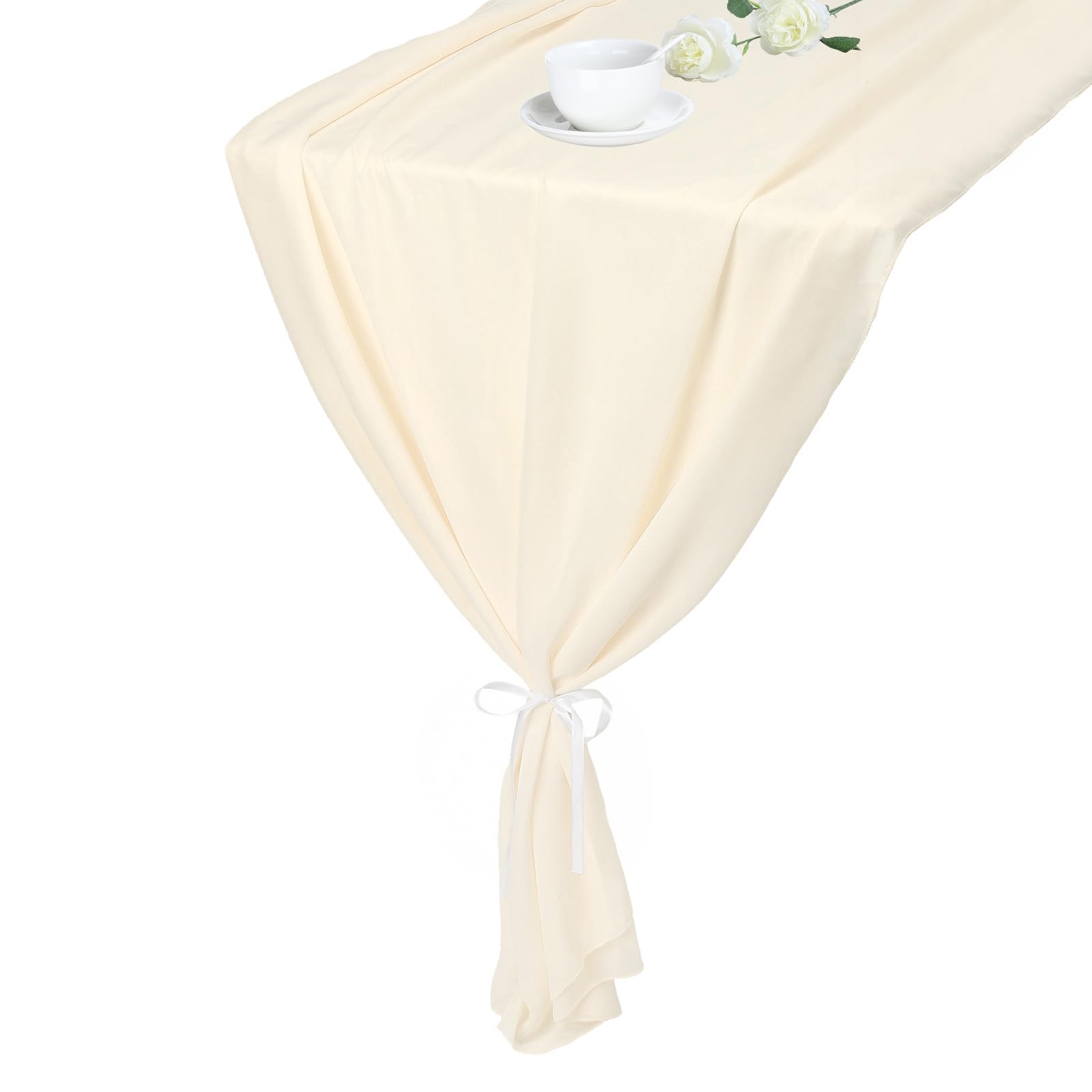 sourcing map 2 Pcs Pearl White Chiffon Table Runner 10FT 27.5" x 118" Light and Elegant Romantic Sheer Table Decoration for Wedding Party Decoration