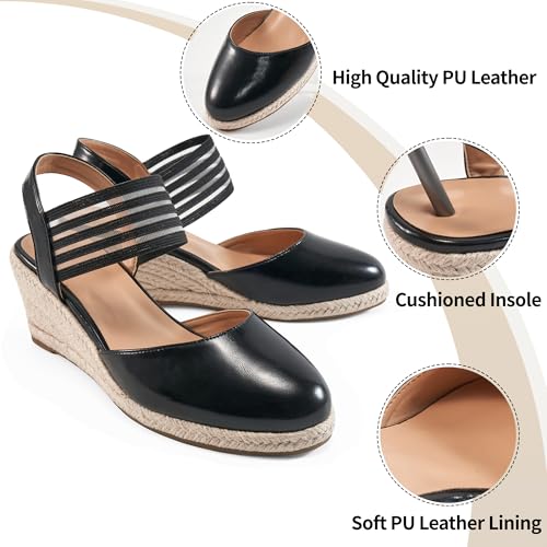 Aomigoct Wedge Sandals Dressy Women: Comfortable Elastic Strap Espadrille Wedges - Ladies Beach Casual Shoes3