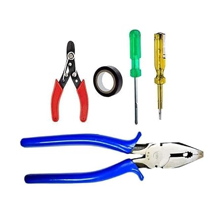 PEDWAL Hand Tools Combo of Plier, 2in1 Screwdriver, Line Tester, Electrical Tape, Wire Cutter Hand Tool Kit - 5 Tool