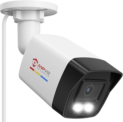 Anpviz Cámara Bullet PoE de 5MP para exteriores, visión nocturna a color, detección de movimiento AI 2.0, cámara de seguridad IP con cable con