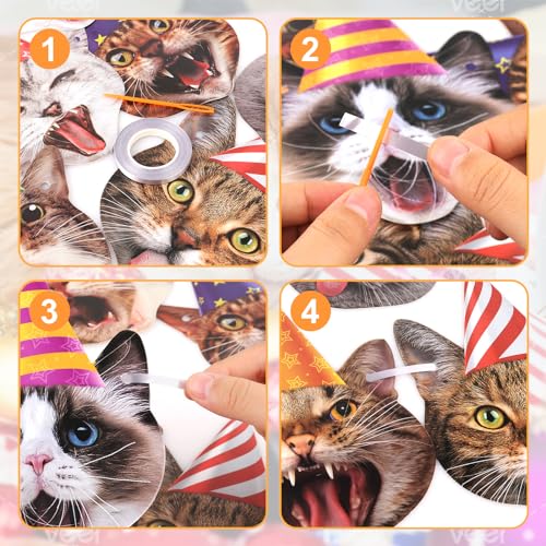 Image of Cat Face Theme Birthday Party Decorations Cat Happy Birthday Banner Garland Funny Banner Decor for Kids Girls Boys Cats Theme Party Supplies
