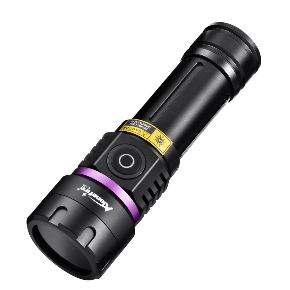 ALONEFIRESV116 365nm UV Flashlight 60W Powerful Blacklight USB C Rechargeable Black Light for Pet Urine Detector, Scorpion, Resin, Bed Bug, Fishing with UV Protective Glasses, Rechargeable Battery