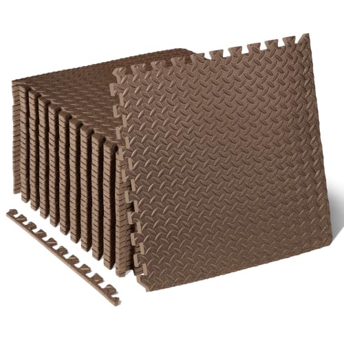 Image of ProsourceFit Exercise Puzzle Mat 1 /2-inch, EVA Interlocking Foam Floor Tiles for Home Gym, Workout Equipment, Kids Play Areas, Brown, 96 Sq Ft - 24 Tiles