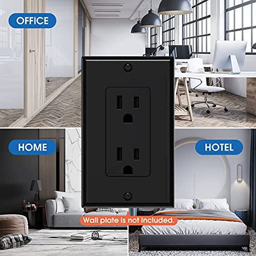 Webang Decorator Electrical Wall Outlet, Tamper-Resistant Duplex Receptacle, Residential Grade, 3-Wire, Self-Grounding, 2-Pole, 15A 125V, Etl Listed, 20 Pack, Black #TOP5