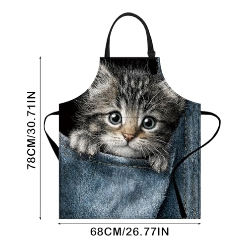 Image of Nuxovilar Polyester Cute Kitchen Apron with Pockets 26.7x30.7 Inches for Home Kitchen Baking Cooking Catering