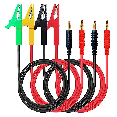 Image of Alligator Clips to 4mm Banana Plug Test Leads Cable | 2 Pairs 12AWG 60cm Cable 4 Color for multimeter car Test oscilloscope or Battery Test(4 Color Clips 60cm)