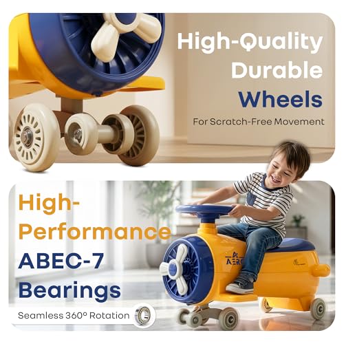 Image of R for Rabbit Iya Iya Aero Ace Swing Car for Kids, 2 in 1 Baby Ride On & Magic Toy Panda Car, ABEC7 Bearing Smooth Wheels with Storage Seat, Ideal for 2+ Years Boys & Girls, Upto 50 Kgs (Orange Blue)