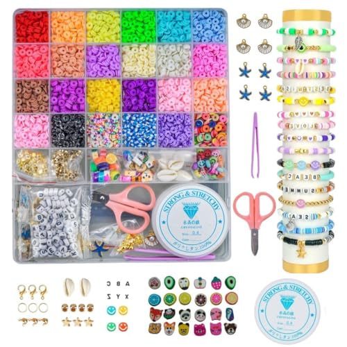 Image of DARK MAGISTER Kids Bracelet Making Kit with Colorful Beads, Rubber Bands, Charms and Tools - DIY Jewelry Craft Box for Children (Charms & Beads Set)