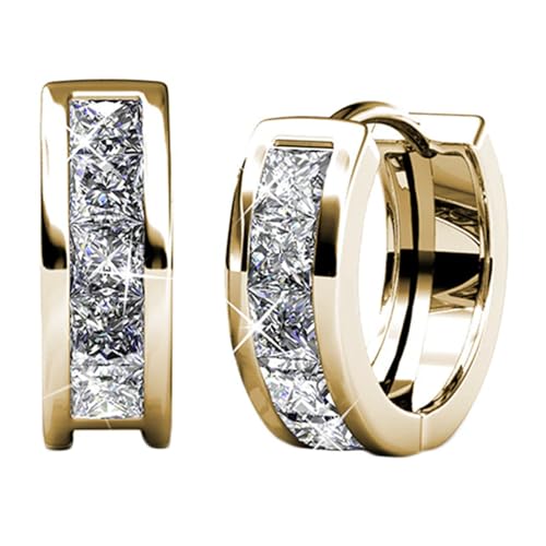 Cate & Chloe Giselle 18k White Gold 15mm Hoop Earrings with Simulated Diamond Crystals, Stylish Hypoallergenic Jewelry for Women, Gift for Her