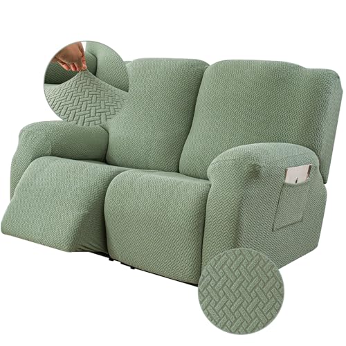 Image of Genina Recliner Loveseat Cover Stretch Couch Covers Sofa slipcover for 2 Seat Reclining Couch Thick Jacquard Furniture Protector (Matcha Green)