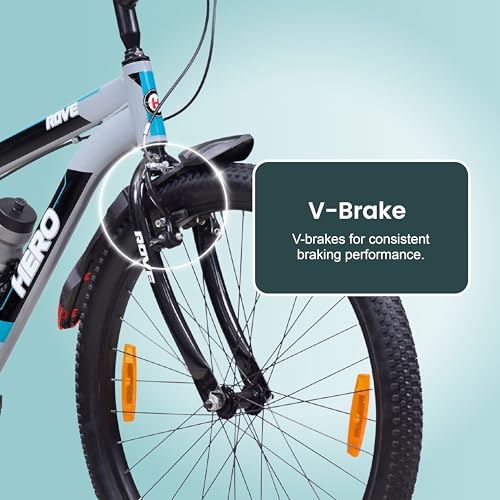 Image of Hero Rove IC 26T Single Speed Mountain Bicycle for Mens with Inbuilt Carrier | Grey-Green | Rigid | V Brake | Steel Frame : 17Inches | Rider Height : 5ft 0 inch - 5ft 8 inch | 95% Pre-Assembled Bicycle