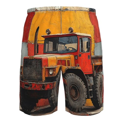 Mens Swim Trunks Board Shorts Quick Dry Shorts with Pockets - Construction Vehicle Art4