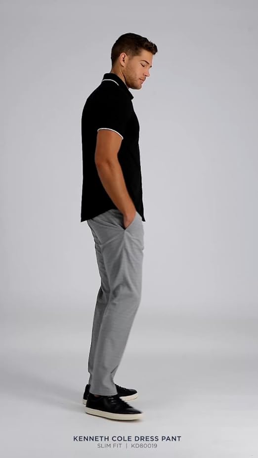 Kenneth Cole Reaction Men's Stretch Mini Plaid Slim Fit Flat Front Dress  Pant Pants, Grey, 33 x 32 at Amazon Men's Clothing store
