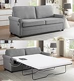ONBRILL Pull Out Sofa Bed, 2-in-1 Full Size Sleeper Sofa Couch with Pull Out Mattress with Fast Charging Port, Couch for Small Spaces, Loveseat Sleeper Bed for Living Room, Bedroom, Grey