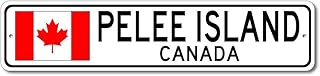 Pelee Island, Canada - Canadian Flag Street Sign - Metal Flag Sign, Home Decor, Personalized Sign, Man Cave Street Sign, Canada City Sign - 4x18 inches