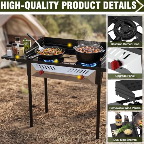 Image of BESTFIRE 150000 BTU Dual Burner Camping Stove Portable Propane Wind Guard | Comes With Carrying Bag, Gloves & Gas Hose, Perfect For Camping, Backyard Bbq, Tailgating And Outdoor Picnic Cooking