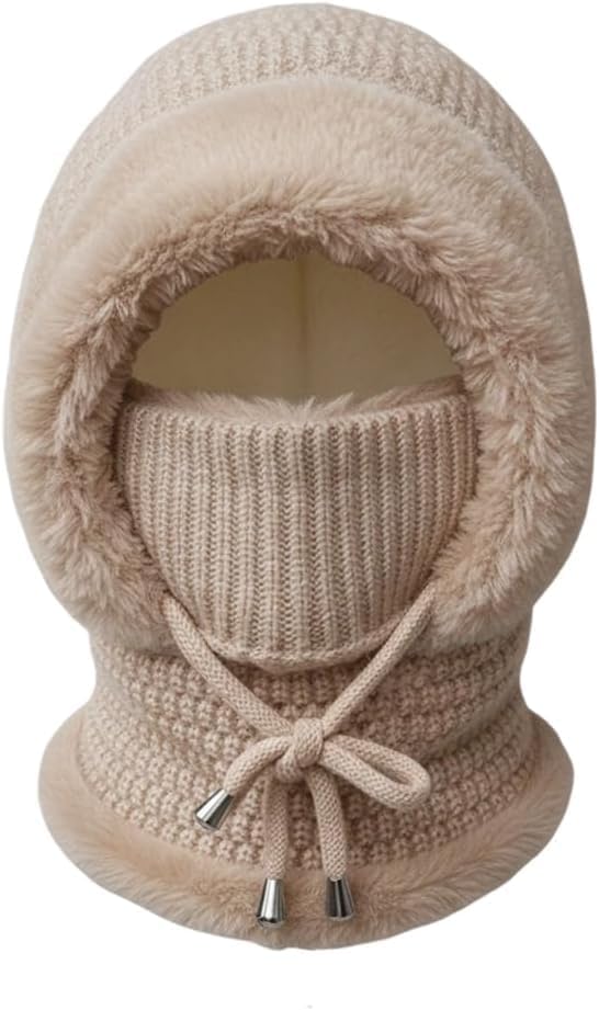 3 in 1 Beanie Hat with Scarf and Mask, Womens Knit Beanie Hat,Knitted Ski Mask Set,Fall Winter Warm Knitted